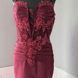 Source Unknown Strapless Burgundy Dress with Embellishments